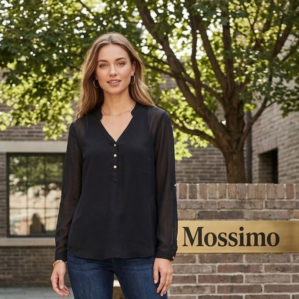 Mossimo Supply Co. Black V-Neck Long-Sleeve Blouse